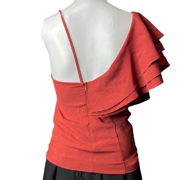 Designer Remix Wake Flare One Shoulder Ruffle Blouse Red Size XXS - Picture 2 of 4
